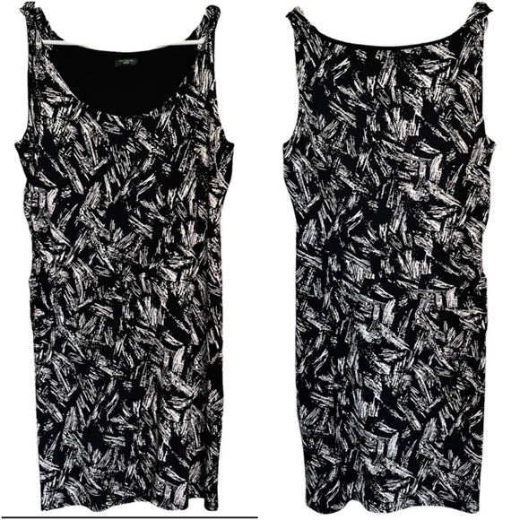 Ann Taylor Black & White Sheath Dress Sleeveless Scoop Neck Ruching Petite 8 - Picture 1 of 12